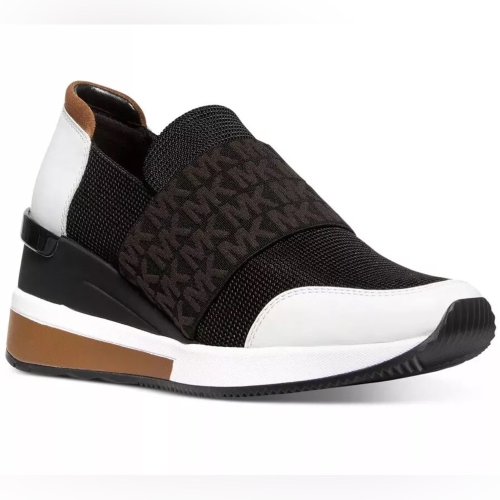 Michael Kors Felix black white logo mesh sneakers slip on trainers size 10